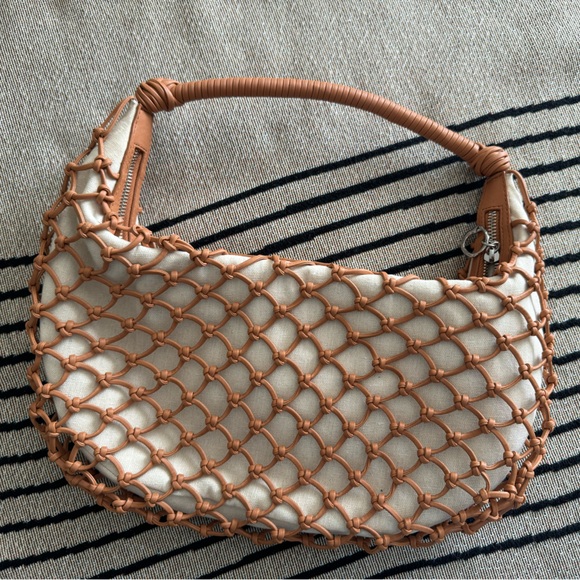 STAUD Luna Net Shoulder Bag, Vegan Leather and Canvas, Neutrals - Picture 3 of 7